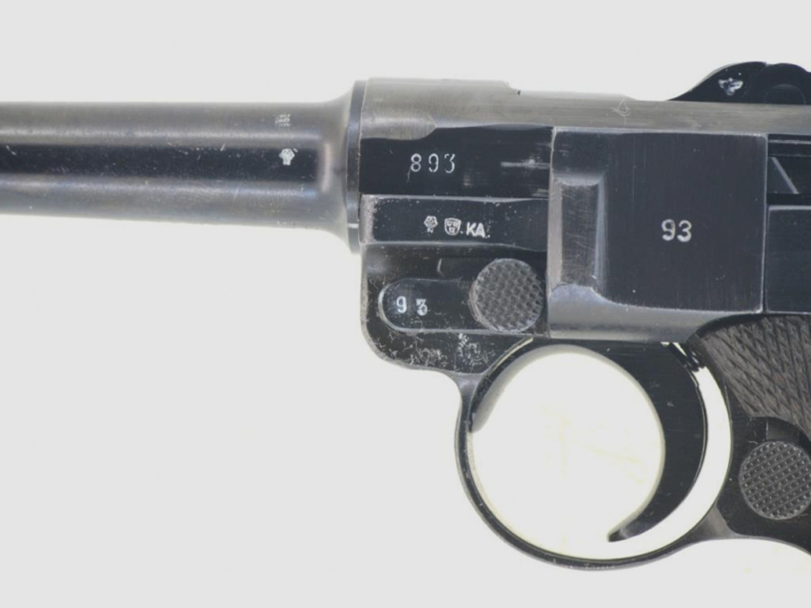 Pistole Wehrmacht Ordonnanzwaffe Mauser "42" P 08 Luger 08 Kal. 9 mm Para Bj. 1940 WaA, sehr schön!