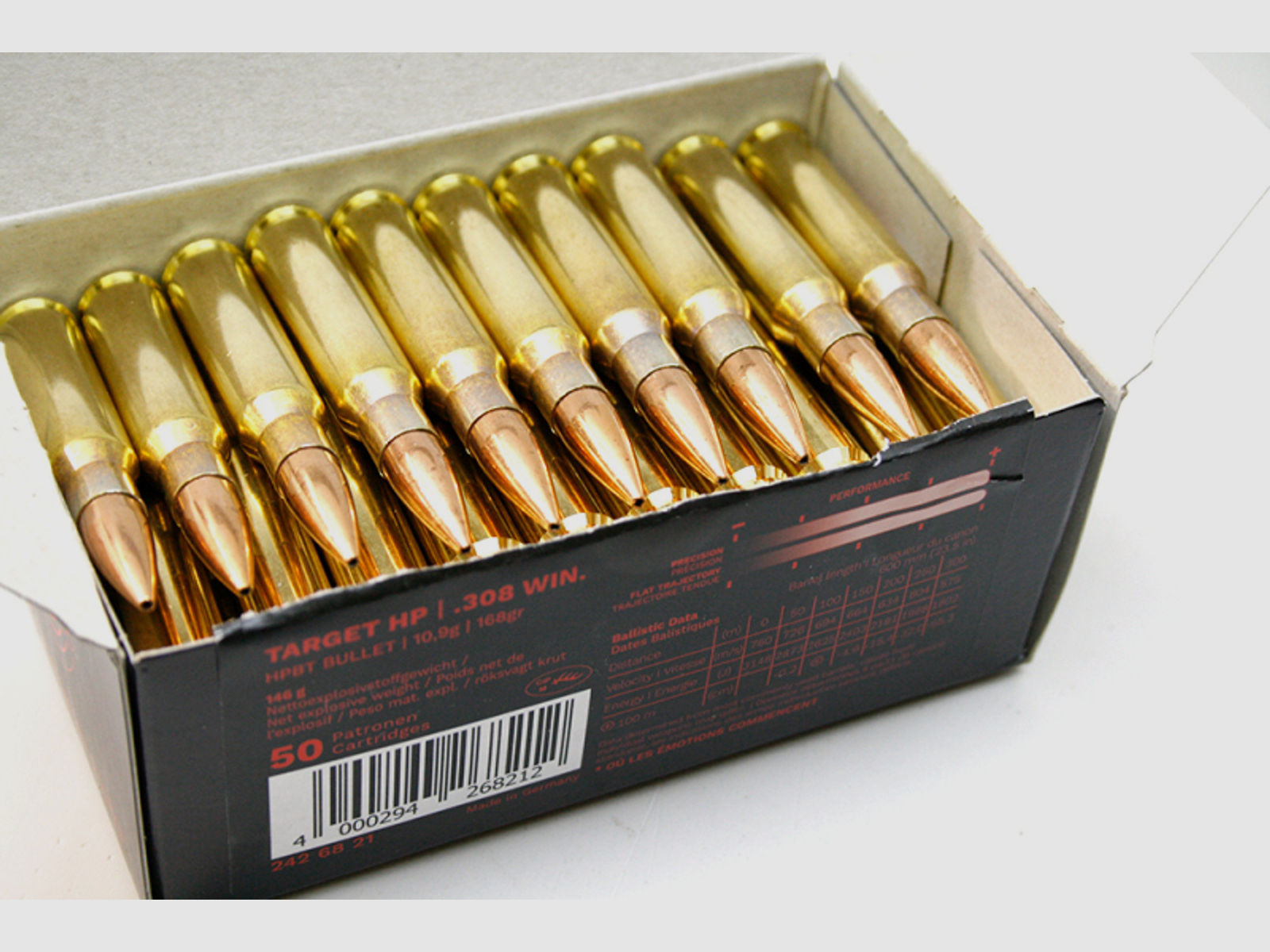 50 Schuss GECO .308 Win. 168gr 10,9g HPBT Munition MATCH Patronen Hohlspitz made in Germany #2426821
