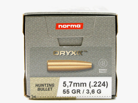 100 Stück NEUE NORMA Geschosse - ORYX 5,56mm/.224- 3,6g/55gr #20657131 Deformationsgeschoss/Bonded