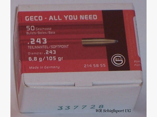 50St. Geco Geschosse 6mm(.243Dia.) - 105(6,8gramm) - TEILMANTEL - #214 58 55