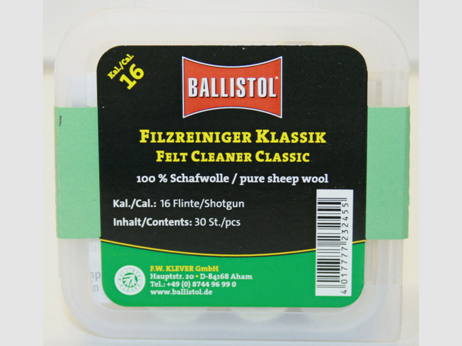 30x BALLISTOL Reinigungsfilze / Filzreiniger KLASSIK Cal. 16 | 100% Schafwolle| 16/70 Flinte/Shotgun
