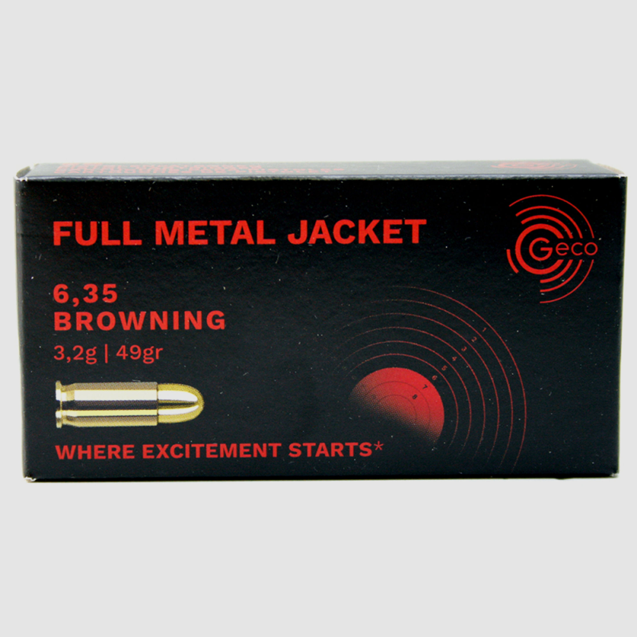 50 Schuss GECO Pistolenpatronen 6,35MM Browning Munition | 3,2g 49gr FMJ Full Metal Jacket made in I