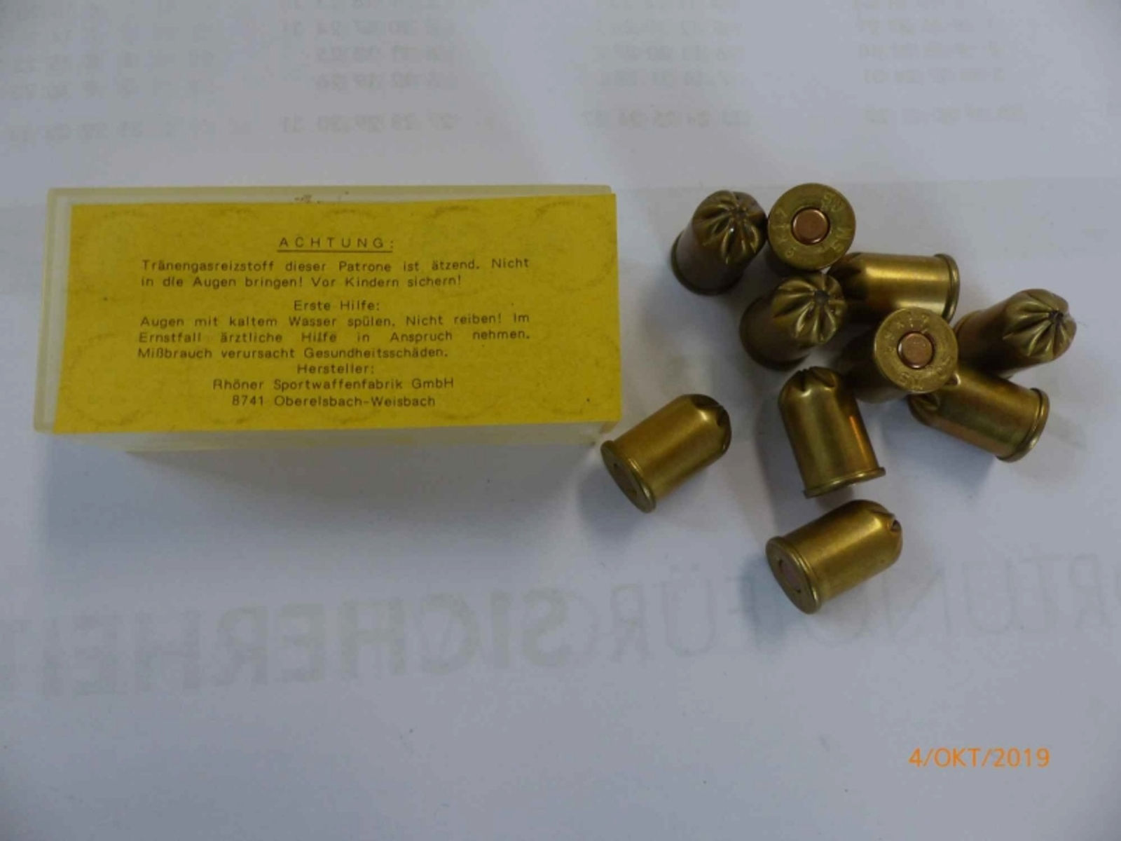 GAS CS-Patronen Kal. 9mm K./380 K. vom Qualitätshersteller SM 1 Packung mit 10 Patronen