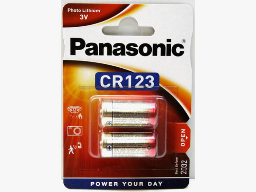 2er Blister PANASONIC CR123A Professional Photo Lithium Batterie für Nachtsichtgerät Taschenlampe NE