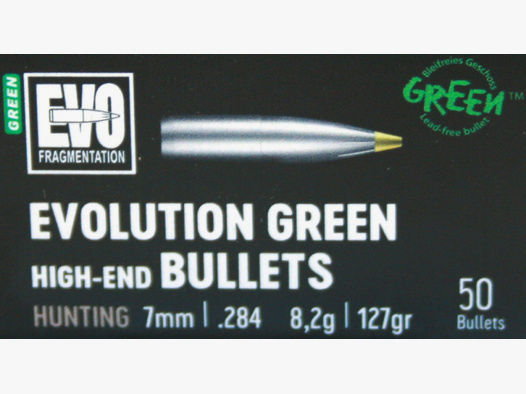 50 Stück NEUE RWS Geschosse - EVO-GREEN (bleifrei) 7mm .284 - 127gr/8,2g (#2318520) Teilzerleger