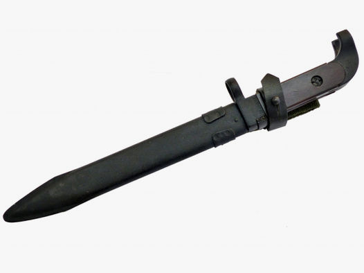 Bulgarisches Bajonett für AK 47 mit Webbing-Koppelschlaufe & Leder-Sicherungsriemen