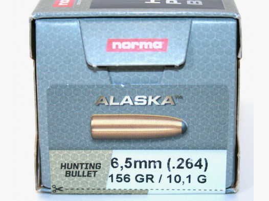 100 Stück NEUE NORMA Geschosse - ALASKA .264/6,5MM- 10,1g/156gr #20665321 Teilmantel Jagd Geschoss