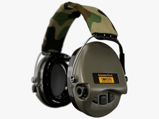 Sordin Supreme Pro-X LED Gehörschutz - aktiver Jagd-Gehörschützer,Gel-Kissen, Camo-Band, grün