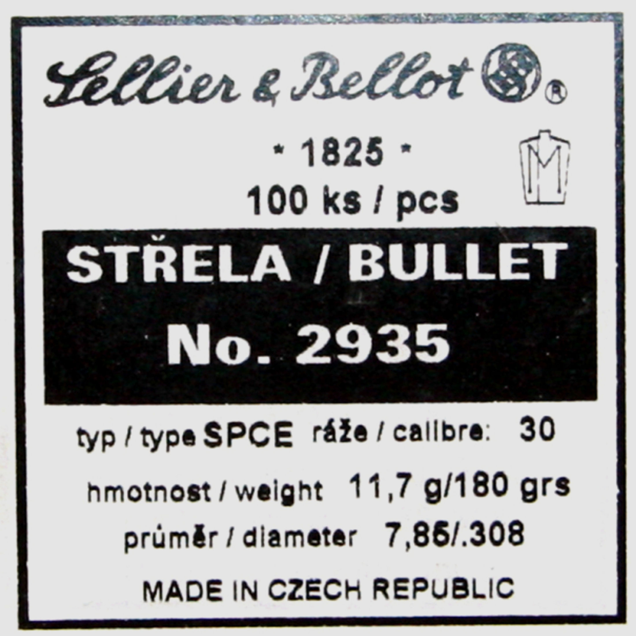 100 Stück S&B | Sellier&Bellot Geschosse #2935 | .308 / 7,62mm - 180grs / 11,7g SPCE mit Scharfrand