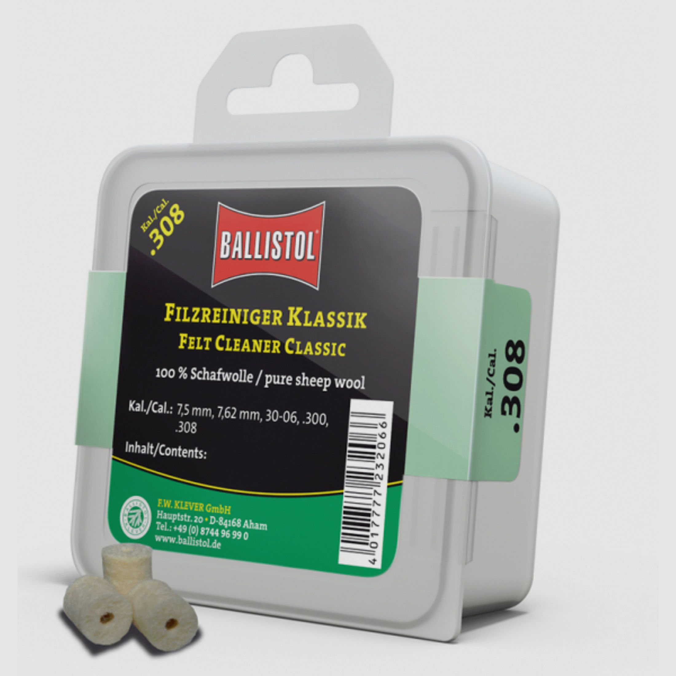 300x BALLISTOL Reinigungsfilze/Filzreiniger KLASSIK Cal. 30 (.308Win/7,62)|100%Schafwolle;formstabil