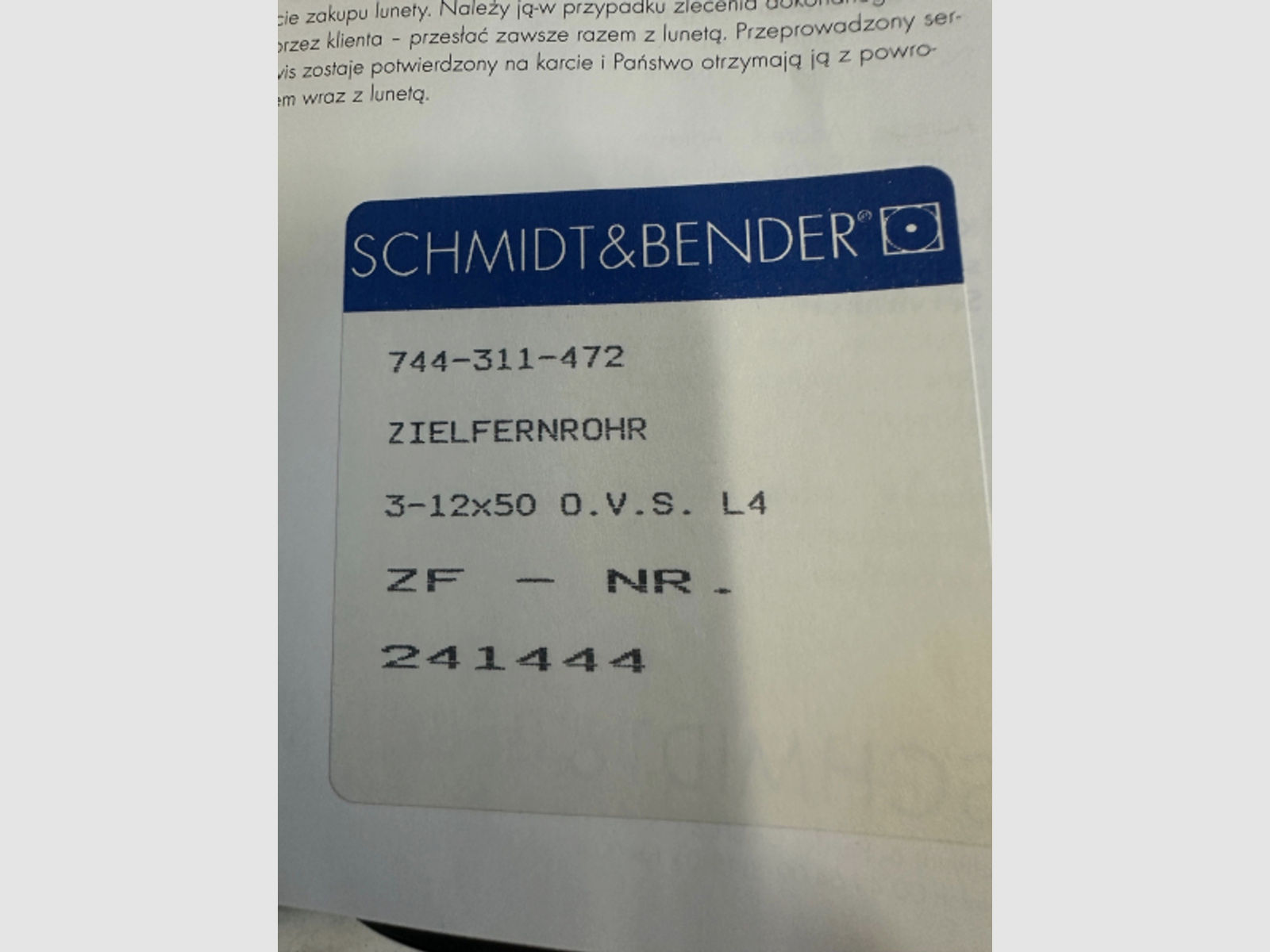 Schmidt & Bender Klassik 3-12x50 L4 Zielfernrohr mit Schiene 3 - 12 x 50 LEUCHTABSEHEN L4