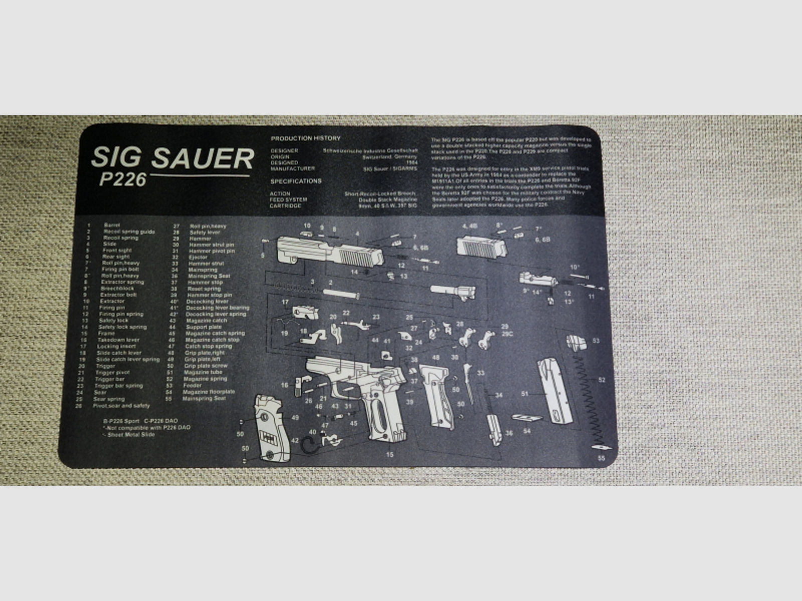 Sig Sauer P226 Waffen Reinigungsmatte 43 x 28 cm