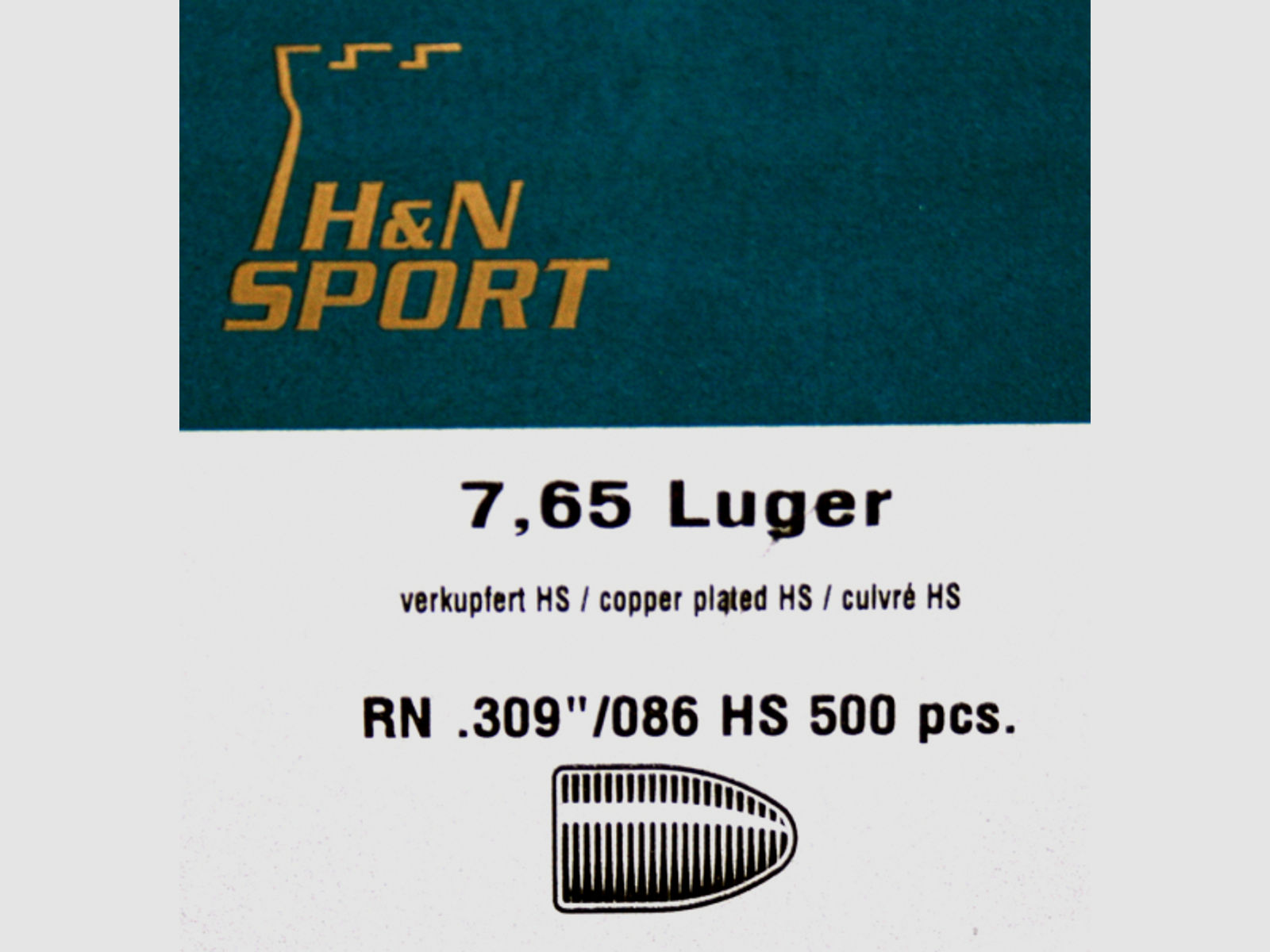 500St. H&N Geschosse .309 7,65mmPara/7,63Mauser RN HS 86grs/5,57g|Haendler&Nattermann BLEI Rundkopf