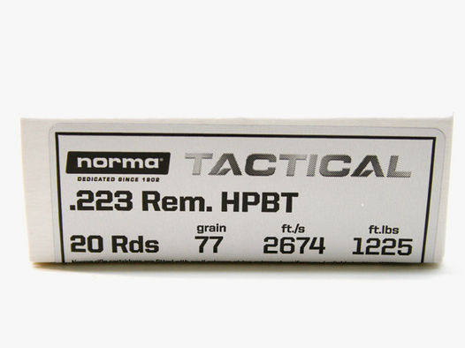 20 Schuss NORMA .223 Rem. 77gr HPBT Hohlspitz Munition Patronen Tactical made in Germany #2428937