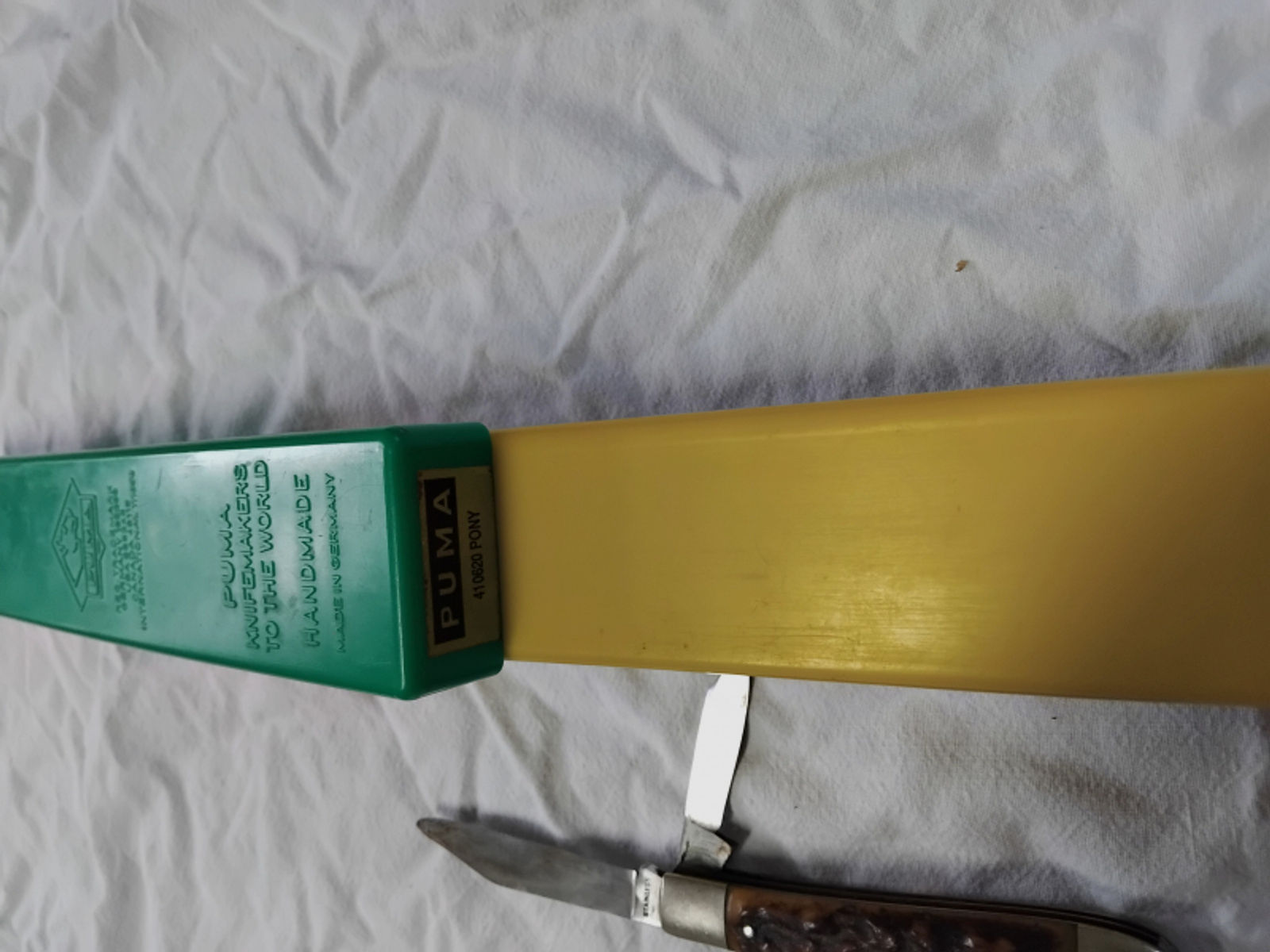 1973 Puma 620 ? Ponymesser mit Hirschgriffen in grün/gelb Fabrikbox
