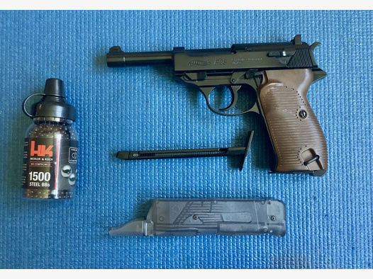 Walther P38 CO2 Pistole .177 ca 3 Joule mit Kugeln und Speedloader