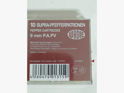 Wadie Supra Pfefferpatronen 9 mm P.A. PV / 120 mg NV
