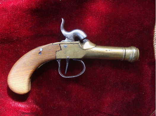 Deringer Taschenpistole antik Belgien Messinglauf