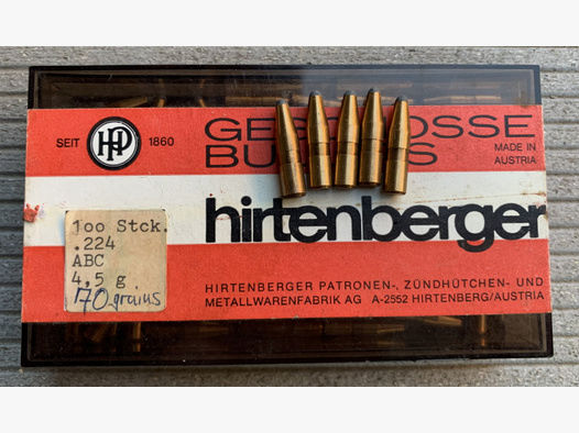 Hirtenberger .224 ABC Geschosse 70 grains 4,5 g 65 Stück .222 .22-250 .223 .222 Magnum
