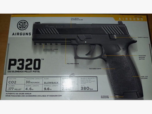 SIG SAUER P320 Schwarz Blow Back 4,5 mm Diabolo Co2-Pistole