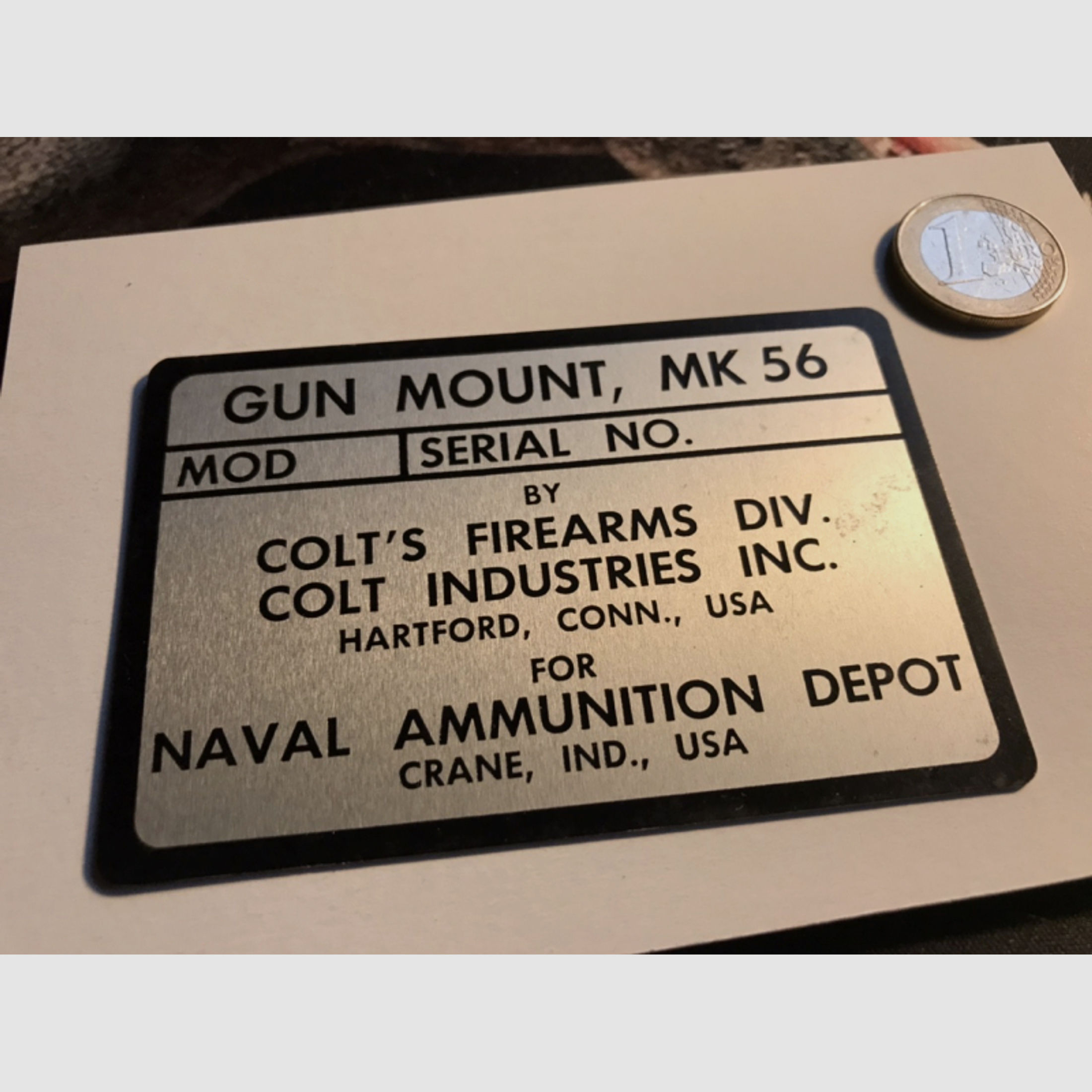 Altes Colt Schild, Gun Mount, MK 56, original USA