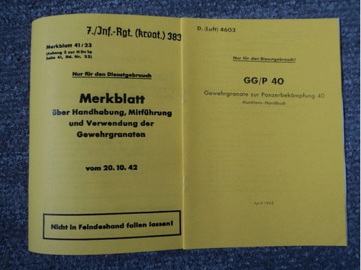 Dienstanweisung Beschreibung K98-Gewehrgranaten & GG/P40 1.&2.WK