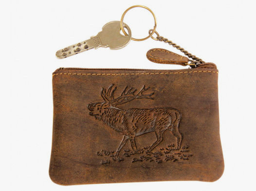 Schlüsseletui mit HIRSCH Prägung aus echtem Büffelleder, Perfektes Geschenk für Jäger | mit Münzfach
