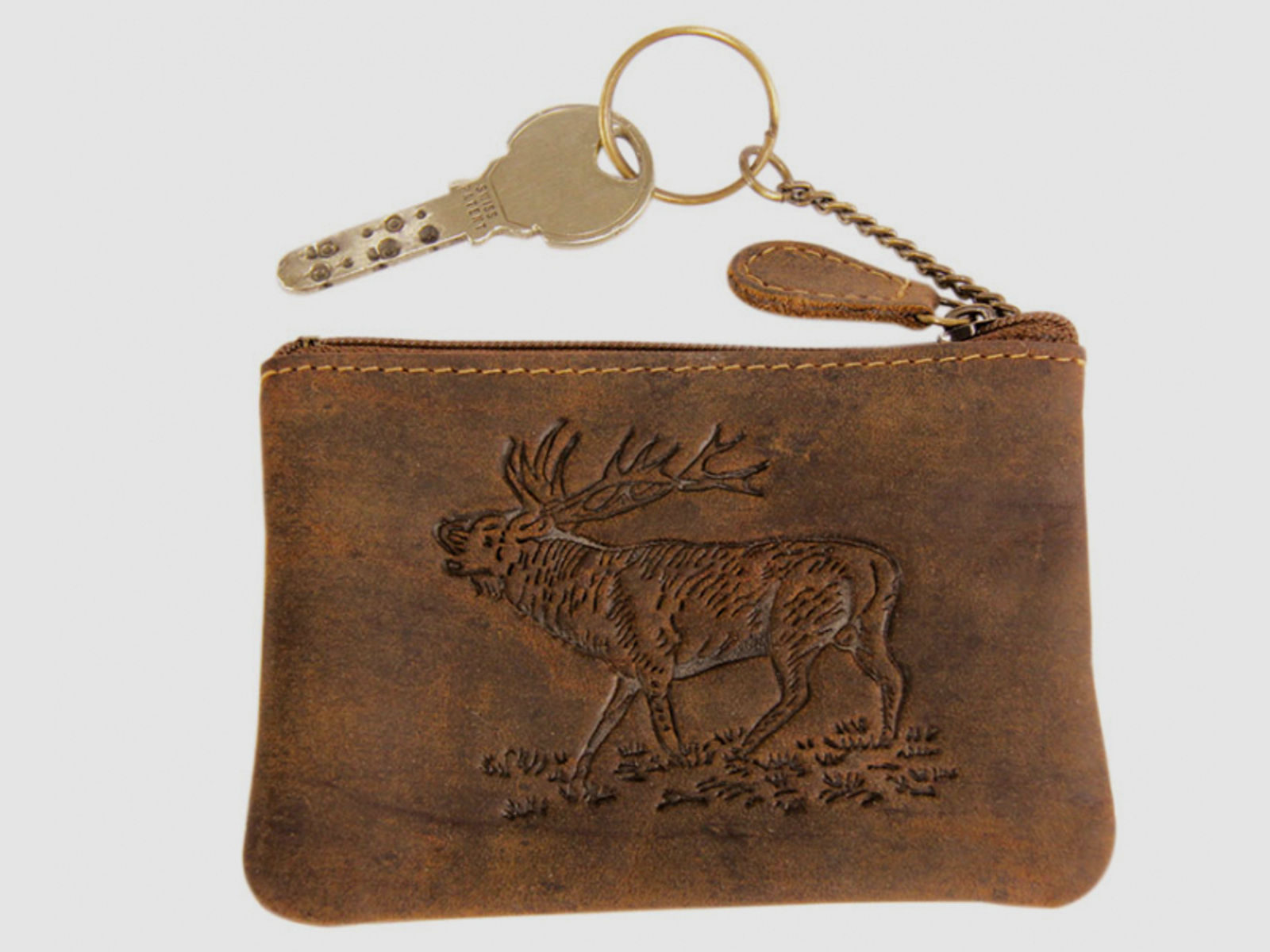 Schlüsseletui mit HIRSCH Prägung aus echtem Büffelleder, Perfektes Geschenk für Jäger | mit Münzfach