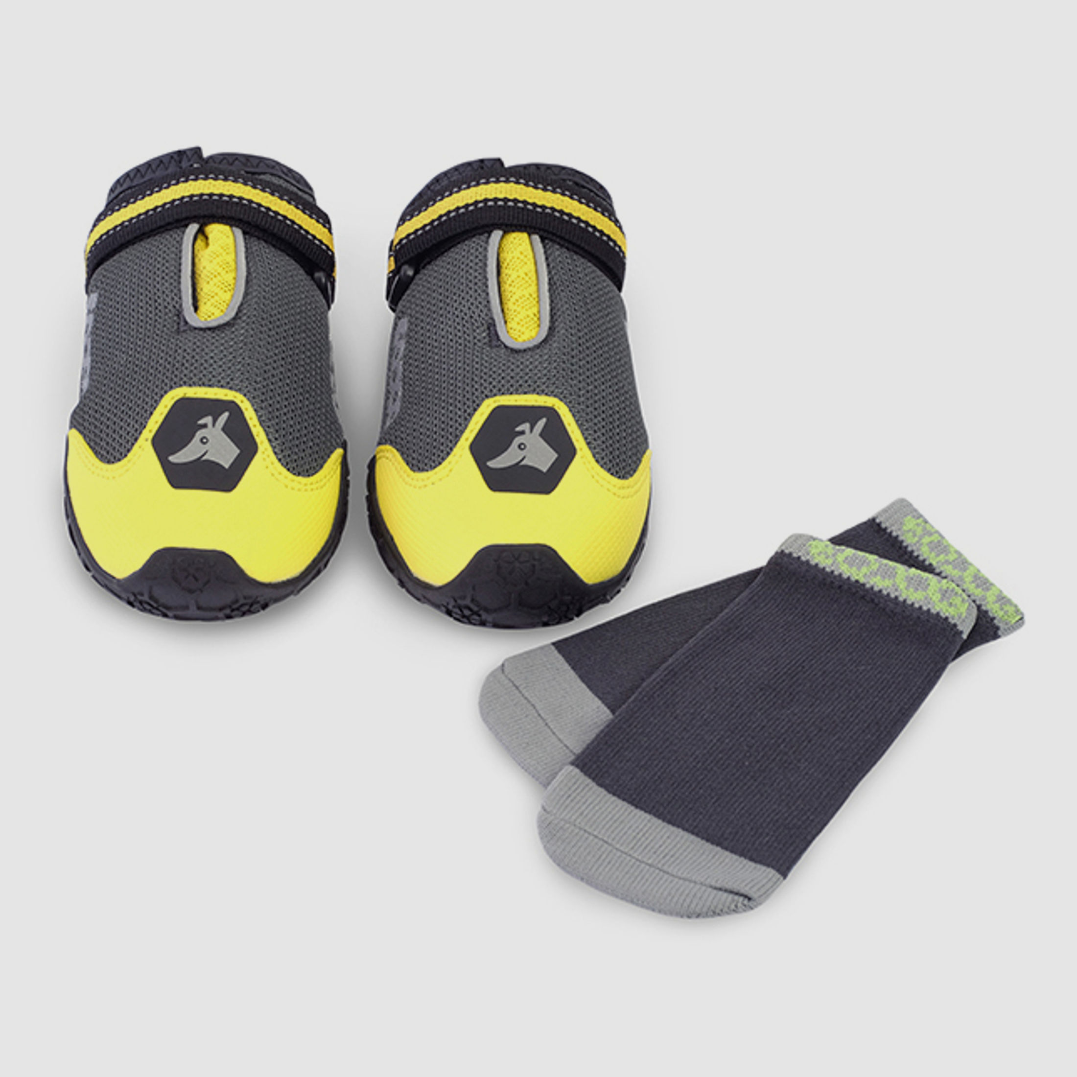 EQDOG - 1 Paar Hundeschuhe inkl. Socken | 4 Season Shoes yellow grey XXS bis max. 58mm Pfotenbreite