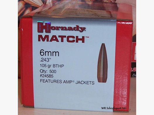 500St. HORNADY 6mm(.243) - 105 - HPBT - MATCH-#24585 - Versand ab 6,00