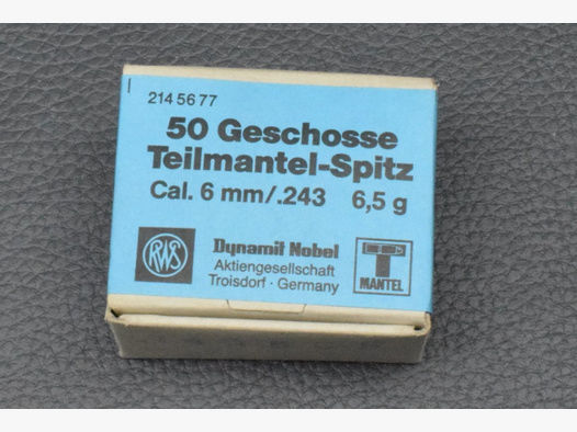 100 RWS Geschosse Teilmantel-Spitz Kaliber 6mm/243 6,5g/100gr 2145677, zum Sonderpreis