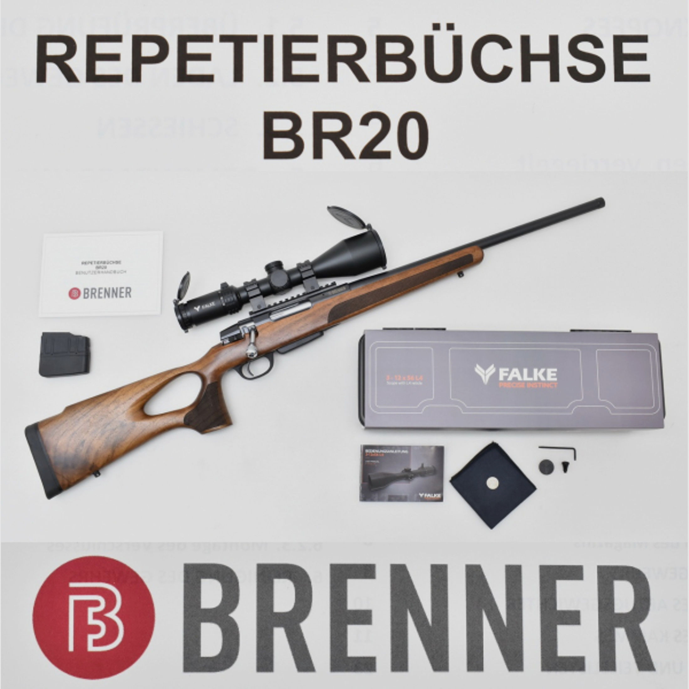 BRENNER BR20 Repetierer mit LOCHSCHAFT Kal .308 Win. mit FALKE oder AKAH ZF , Gewehrriemen & Koffer