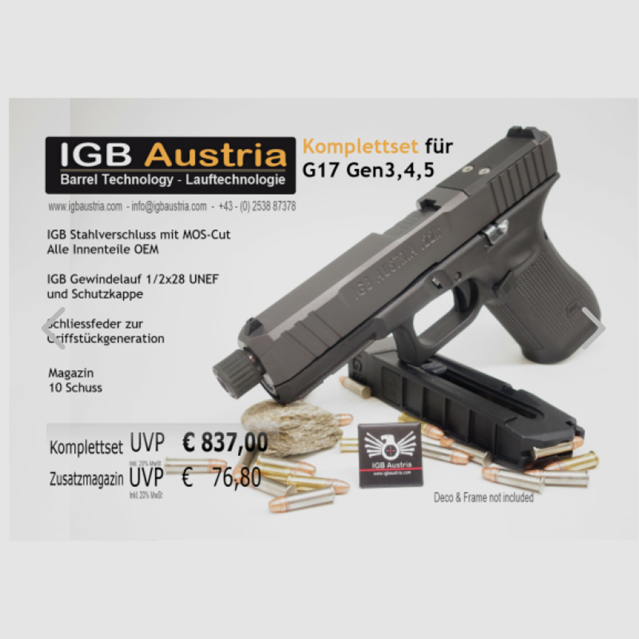 IGB Austria Kleinkaliber Wechselsystem für Glock 17 19 22 23 32 Gen3 Gen4 Gen5 in .22lr .22lfb