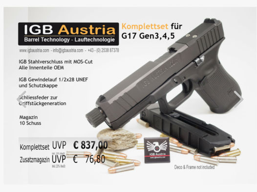 IGB Austria Kleinkaliber Wechselsystem für Glock 17 19 22 23 32 Gen3 Gen4 Gen5 in .22lr .22lfb