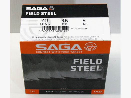 25 x SAGA FIELD STEEL Bleifrei Stahlschrot Jagdschrotpatronen 12/70 3,0mm #5 36g No 5 - 1050 BAR