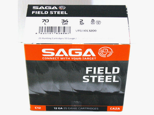 25 x SAGA FIELD STEEL Bleifrei Stahlschrot Jagdschrotpatronen 12/70 3,75mm #7 34g No 7 - 1050 BAR