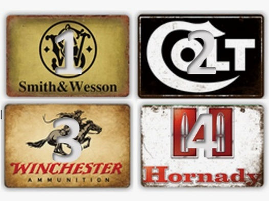 Blechschild / Smith Wesson / Colt / Winchester / Hornady / 4 Designs