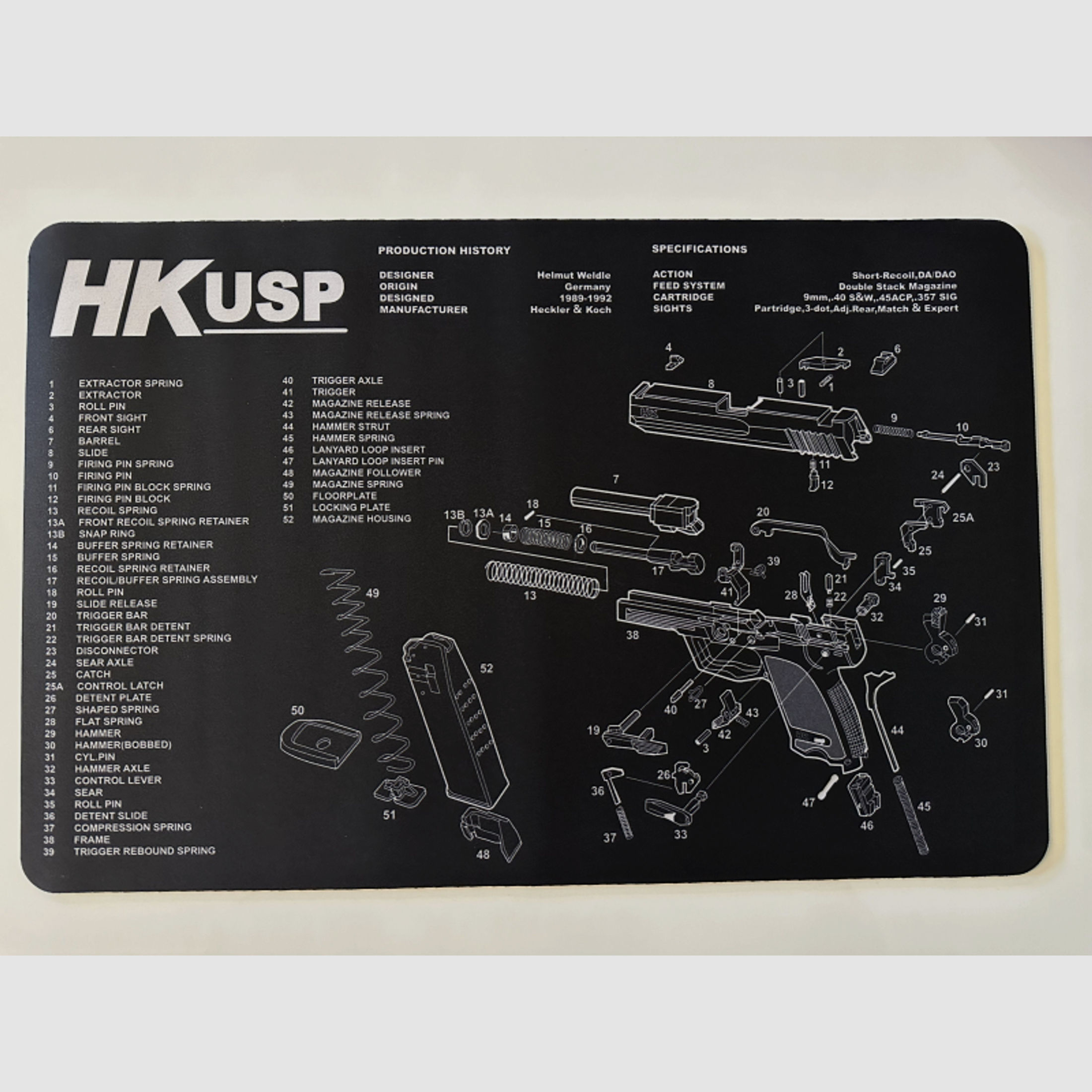 Heckler&Koch HK USP Reinigungsmatte Mousepad Unterlage 43x28cm Öl- und Rutschfest