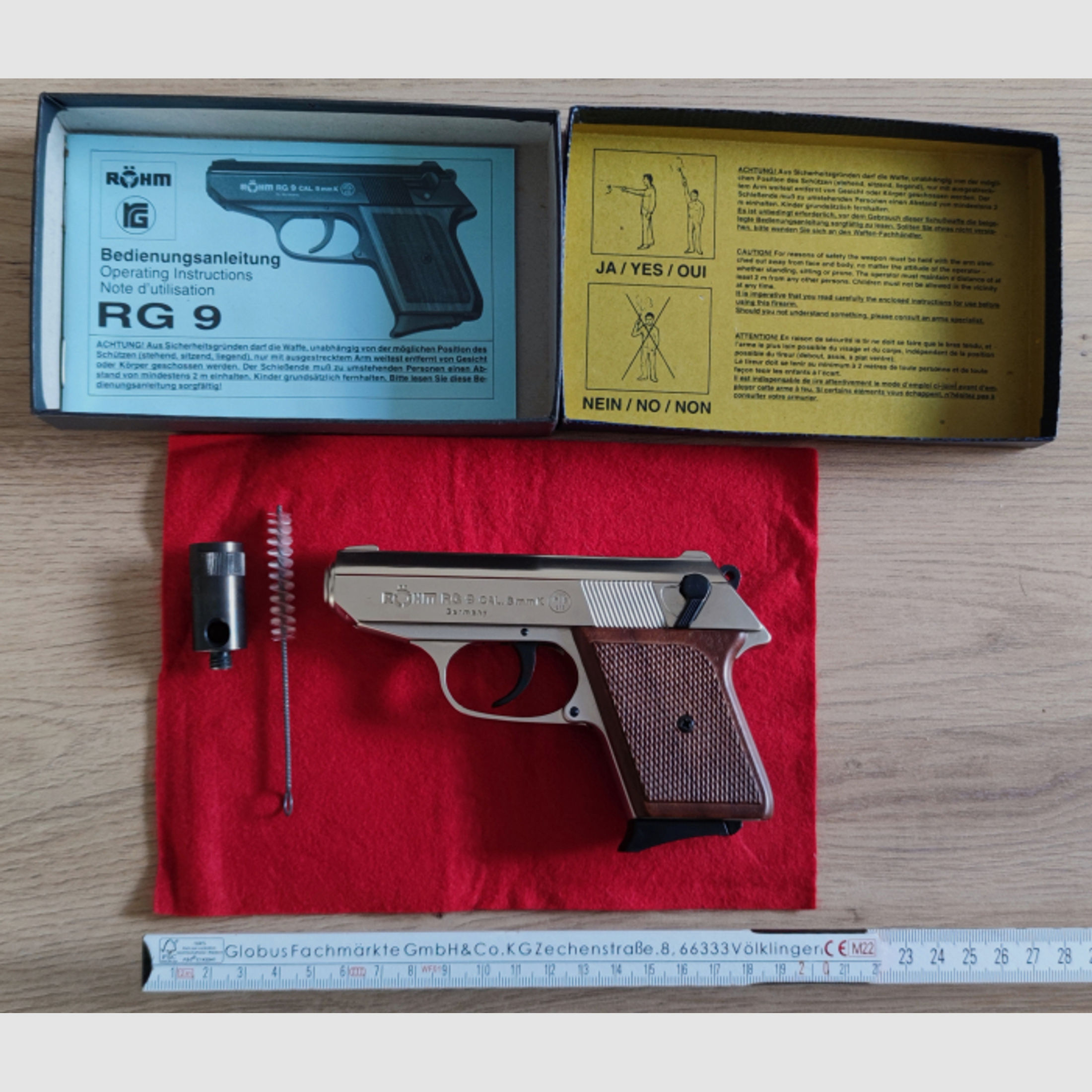 Pistole Röhm RG 9 PTB 413 Kal. 8mm Vernickelt mit Holzgriffschalen NEU