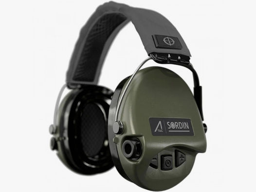 Sordin Kapsel-Gehörschutz ACE Schakal - aktiv & elektronisch, graues Kopfband, grüne Kapseln