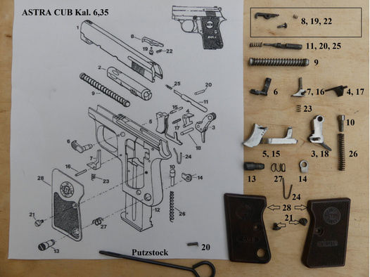 1) Patronenauszieher für Astra Cub Pistole Kal 6,35mm im neuwertigen Zustand