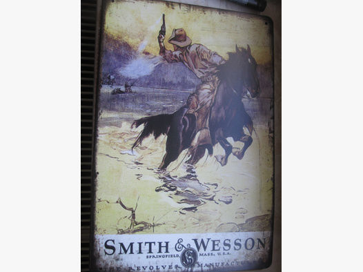 altes Blechwerbeschild Smith&Wesson Nachbildung 20x30 cm 2