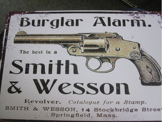 altes Blechwerbeschild Smith&Wesson Nachbildung 20x30 cm Revolver