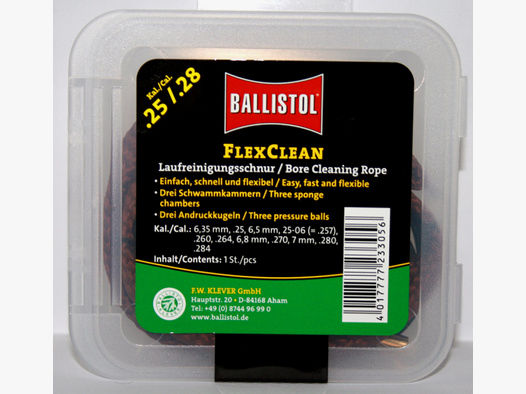 BALLISTOL Laufreinigungsschnur "FLEX CLEAN" > perfekt Kalibergenau für Büchse .25 .28 6,5mm 7mm 7x64