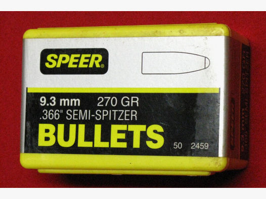 SPEER, 50 Geschosse 9,3mm / 270GR / 366 SEMI - SPITZER, original verpackt, Bitte ansehen