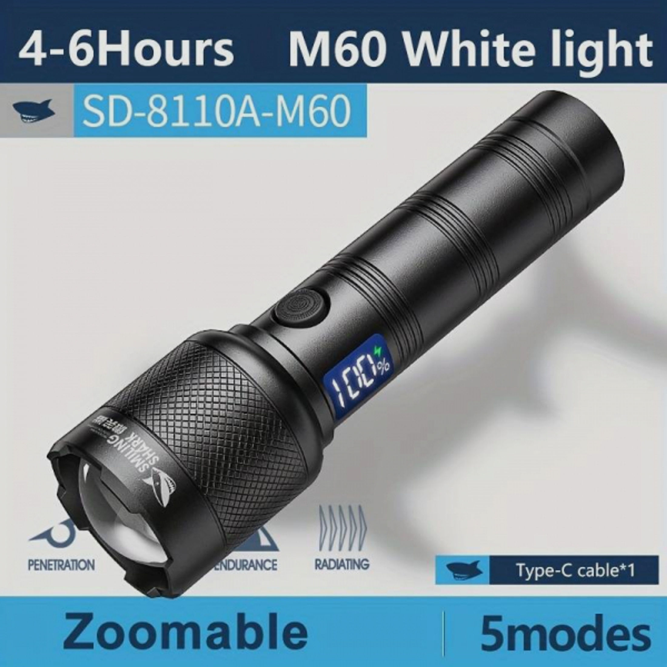 Smiling Shark LED Taschenlampe mit Zoom