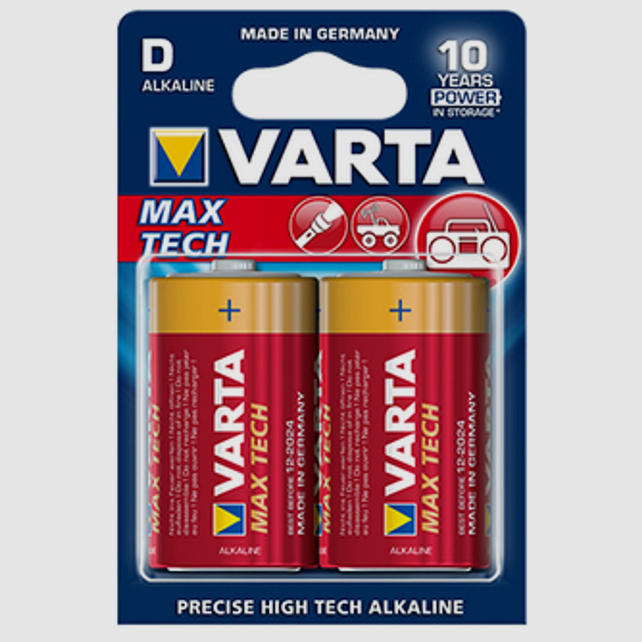 2x VARTA MAX TECH D Mono Alkali Batterie für Wildkamera, Fotofalle, Futterautomat - Made in Germany