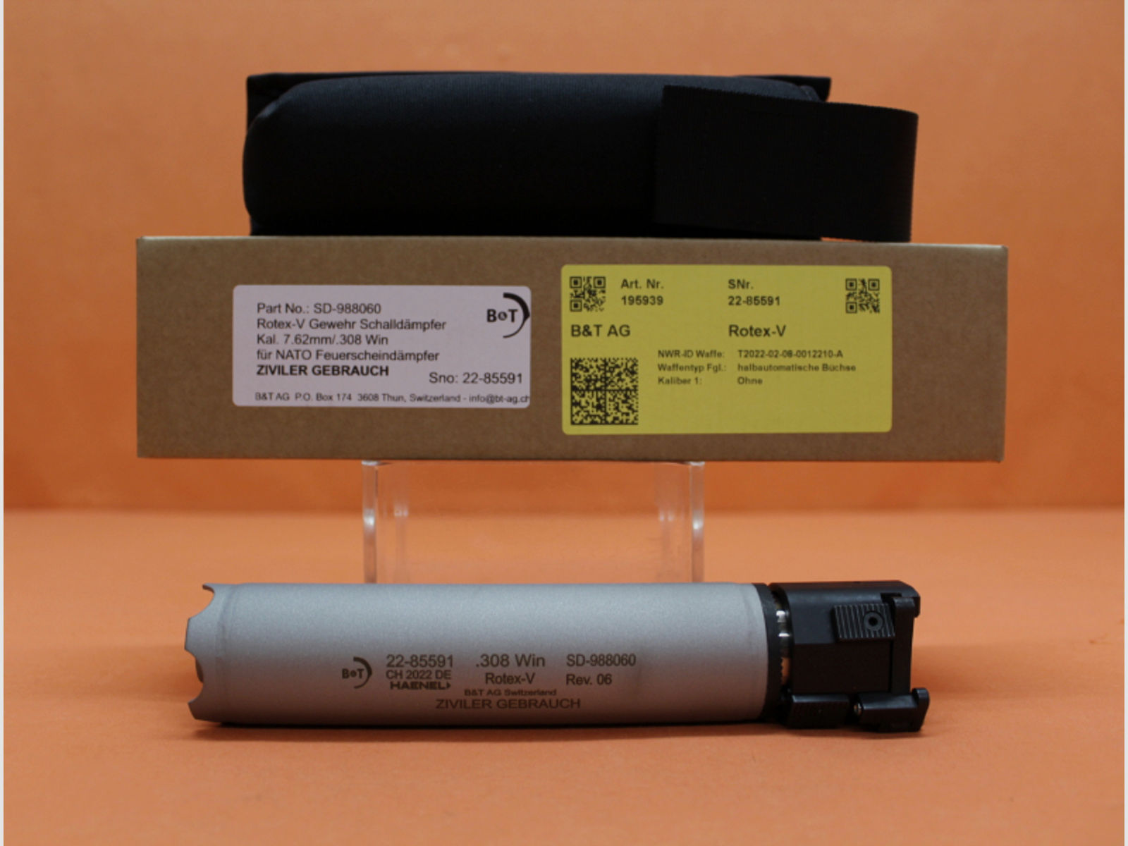 Schalldämpfer .308Win B&T Rotex-V (SD-988060) Edelstahl grau (Inconel/ Thermax) QD-Verschluss CR308