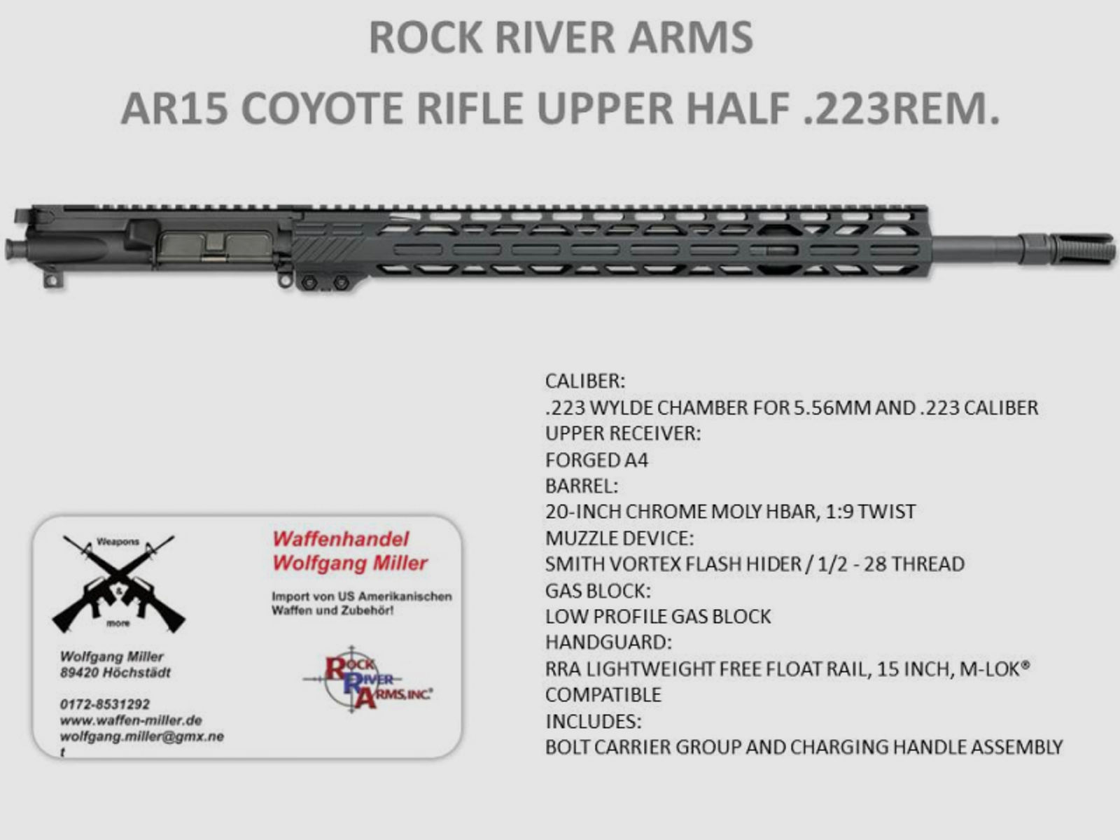 Wechselsystem AR15 M16 COYOTE RIFLE UPPER Rock River Arms. 223Rem Hera, Oberland Arms, Schmeisser