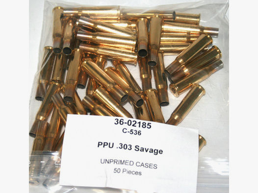 50 Stück NEUE PPU/PrviPartizan Langwaffenhülsen .303 Savage Boxerzündung / Unprimed Brass #C-536